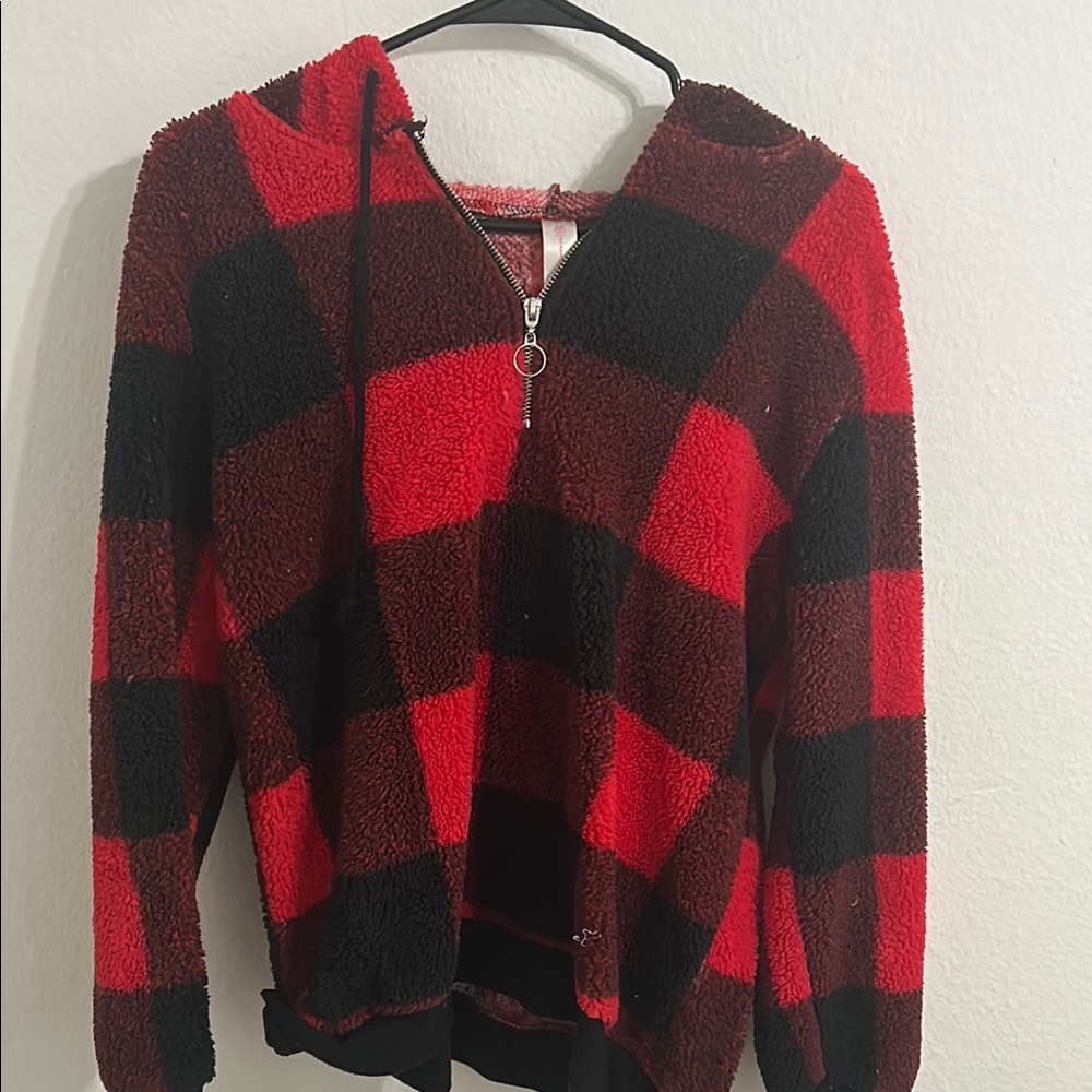 Red and Black Plaid Women's Sweater